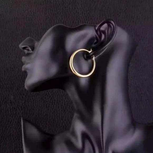 “New 18K Yellow Gold 1.5” Round Hoop Earrings” - Picture 2 of 4